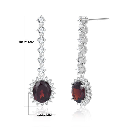 S925 Sterling Silver Natural Stone Earrings  Geometric Red Gem