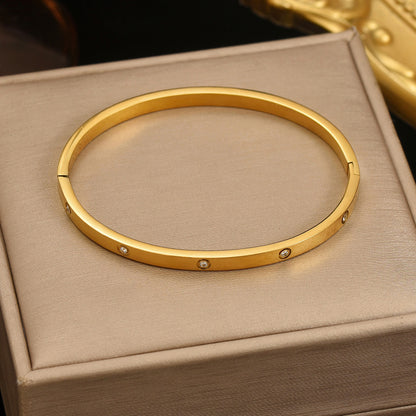 Luxury 18K Yellow Gold Crystal Love Heart Bangle Stainless Steel