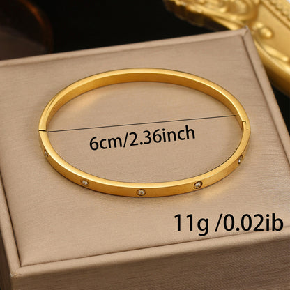 Luxury 18K Yellow Gold Crystal Love Heart Bangle Stainless Steel