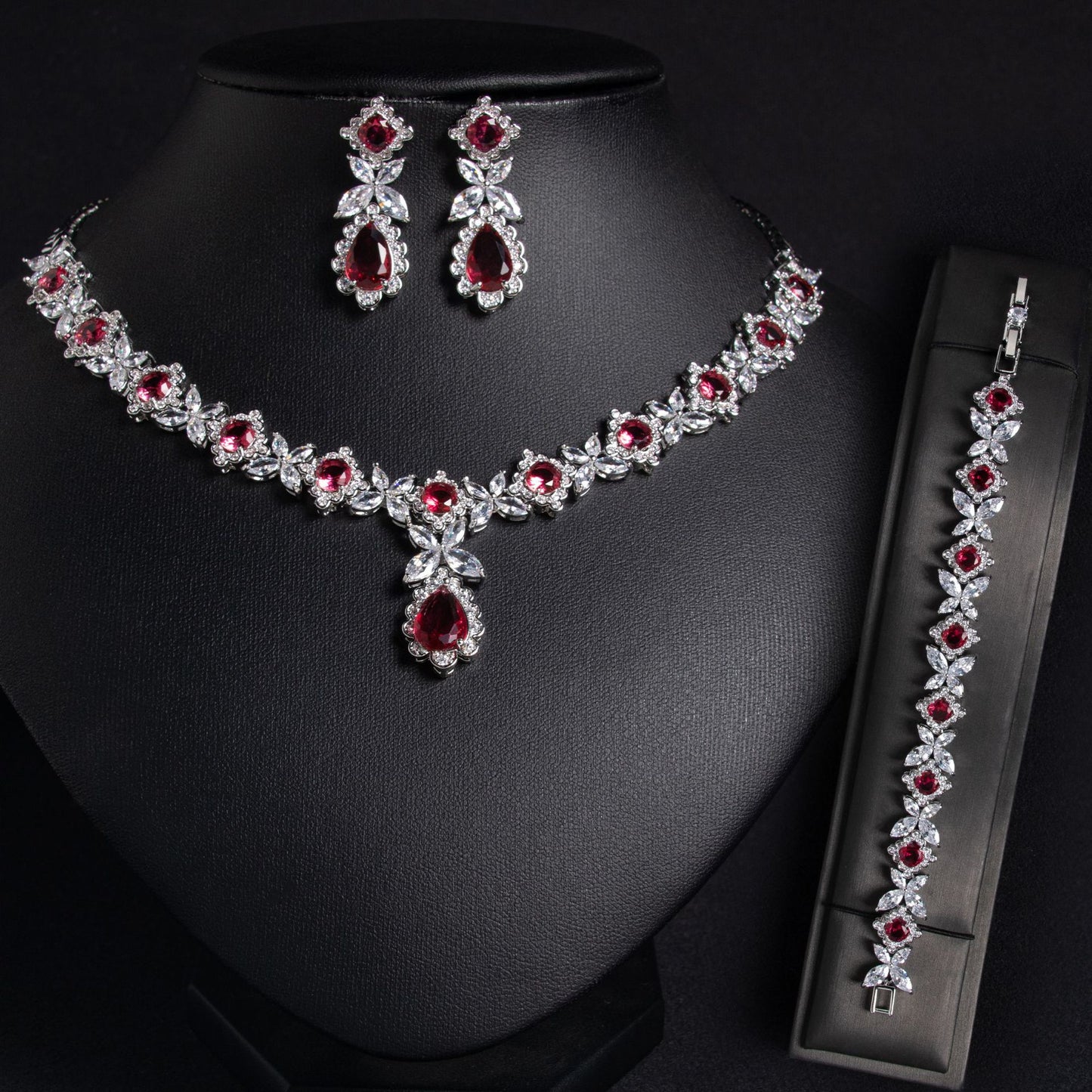 Wedding Dress Bridal Three-Piece Necklace Set – Zircon Copper Jewelry