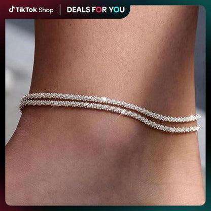 Multi-layer Adjustable Waterproof Anklet  Gold & Silver for Women