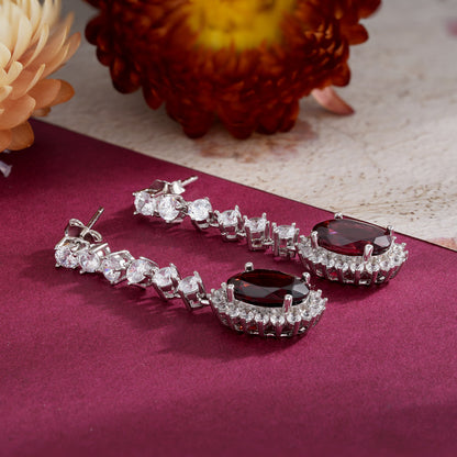 S925 Sterling Silver Natural Stone Earrings  Geometric Red Gem