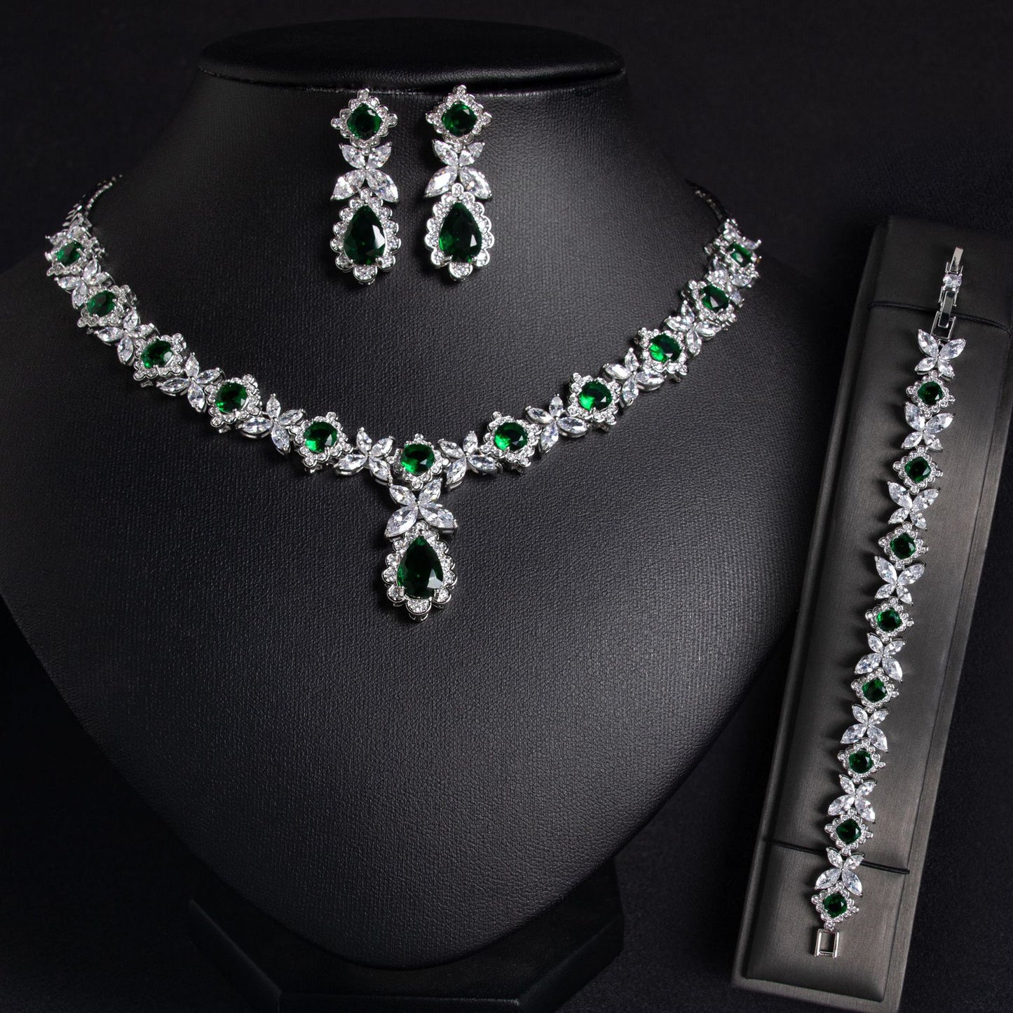 Wedding Dress Bridal Three-Piece Necklace Set – Zircon Copper Jewelry