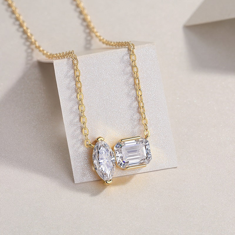 Two-Stone Moissanite Vermeil Necklace – S925 Sterling Silver Pendant