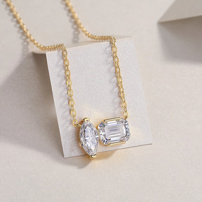 Two-Stone Moissanite Vermeil Necklace – S925 Sterling Silver Pendant
