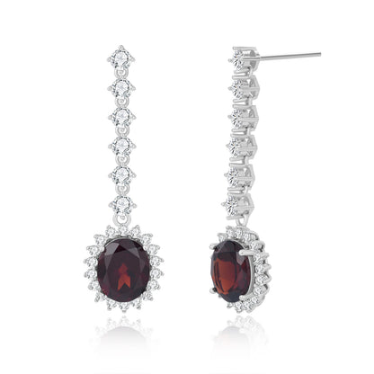S925 Sterling Silver Natural Stone Earrings  Geometric Red Gem