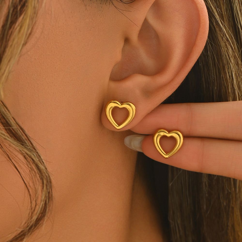 Lxalry 18K Gold Plated Heart Earrings  Stainless Steel Jewelry