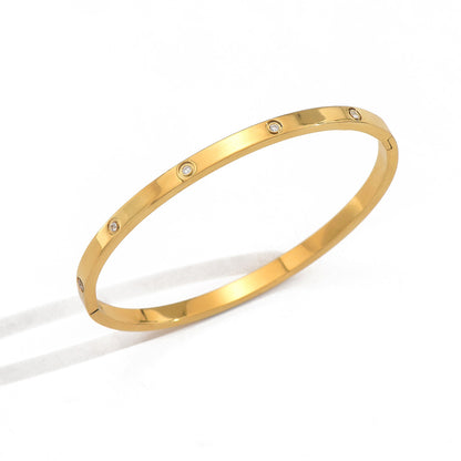 Luxury 18K Yellow Gold Crystal Love Heart Bangle Stainless Steel